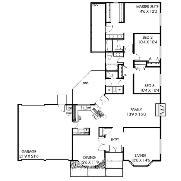 Contemporary House Plan First Floor - Harker Heights Sunbelt Home 085D-0102 - Search House Plans and More