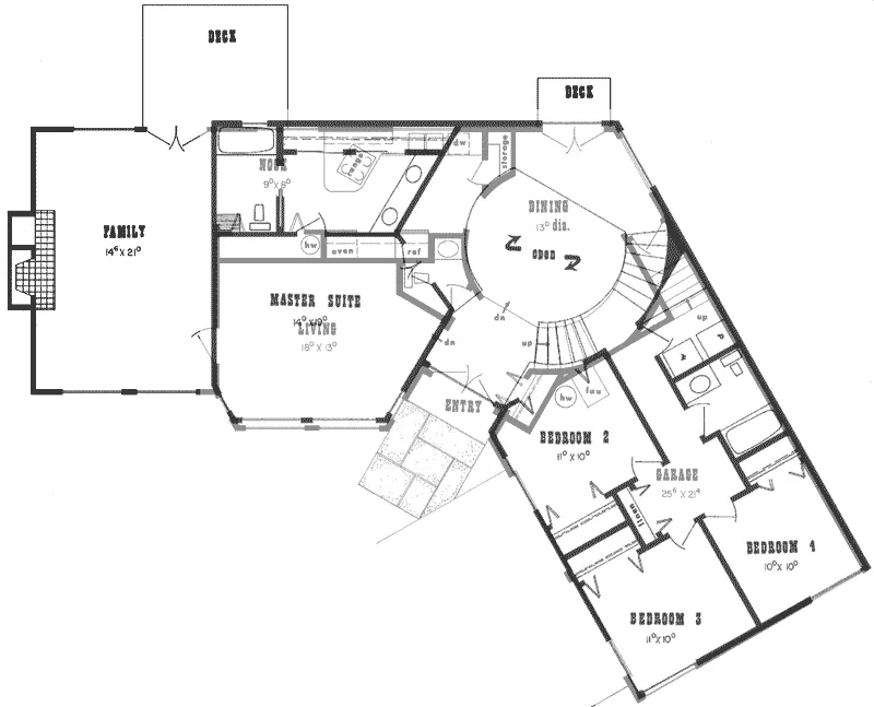 Ranch House Plan First Floor - Tall Timber Contemporary Home 085D-0104 - Shop House Plans and More