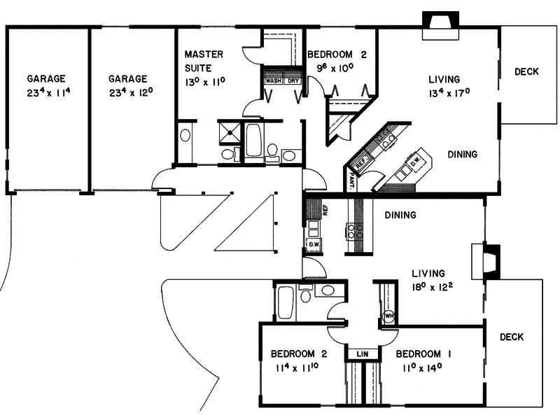 Contemporary House Plan First Floor - Skycrest Contemporary Duplex 085D-0108 - Shop House Plans and More