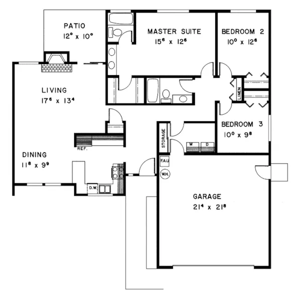 Southwestern House Plan First Floor - Glencay Sunbelt Ranch Home 085D-0109 - Search House Plans and More