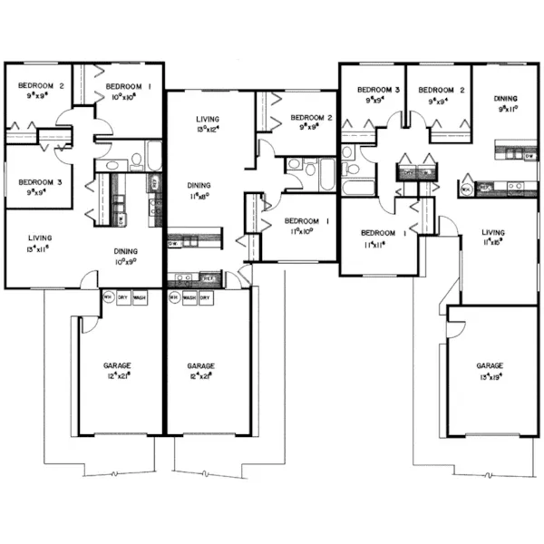 Traditional House Plan First Floor - Hamlin Place Ranch Triplex 085D-0127 - Search House Plans and More