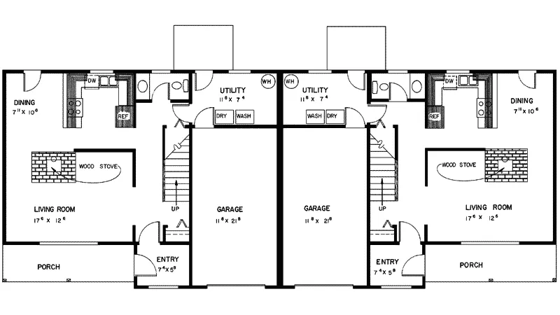 Multi-Family House Plan First Floor - Criderville Two-Story Duplex 085D-0132 - Search House Plans and More