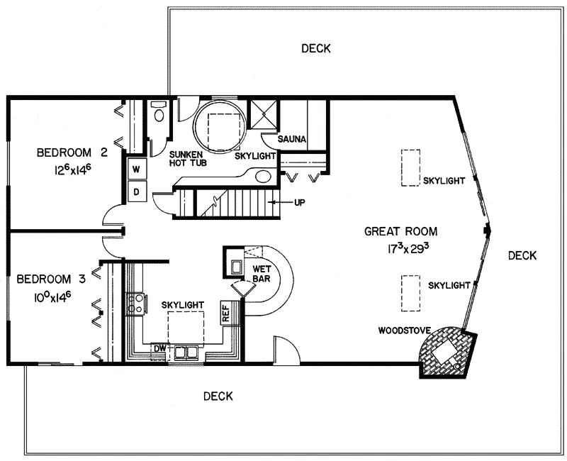 Waterfront House Plan First Floor - Flowercrest Lake Home 085D-0136 - Search House Plans and More