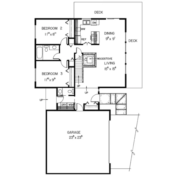 Modern House Plan First Floor - Sunbright Rustic Cabin Home 085D-0148 - Shop House Plans and More