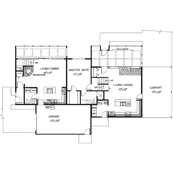 Contemporary House Plan First Floor - Banner Waterfront Duplex 085D-0149 - Search House Plans and More