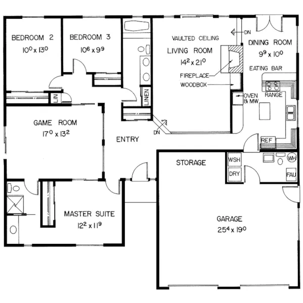 Contemporary House Plan First Floor - Courtois Country Ranch Home 085D-0157 - Search House Plans and More