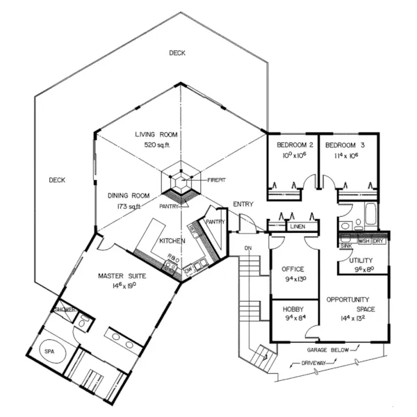 Lake House Plan First Floor - Huntingdale Modern Style Home 085D-0166 - Search House Plans and More