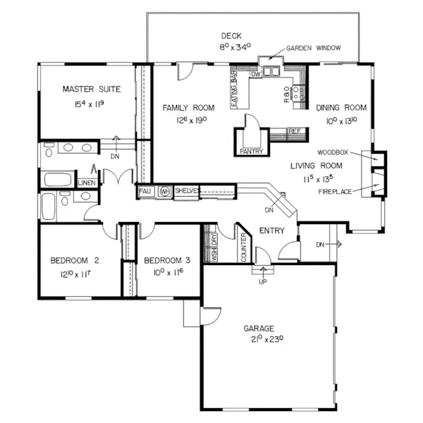 Ranch House Plan First Floor - Desloge Rustic Home 085D-0170 - Search House Plans and More