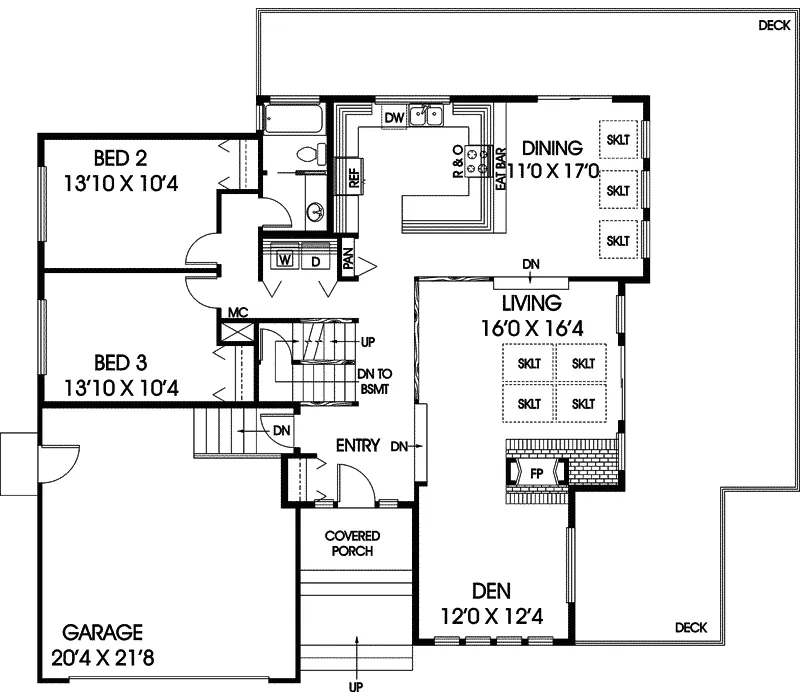 Waterfront House Plan First Floor - Alcott Place Contemporary Home 085D-0172 - Search House Plans and More