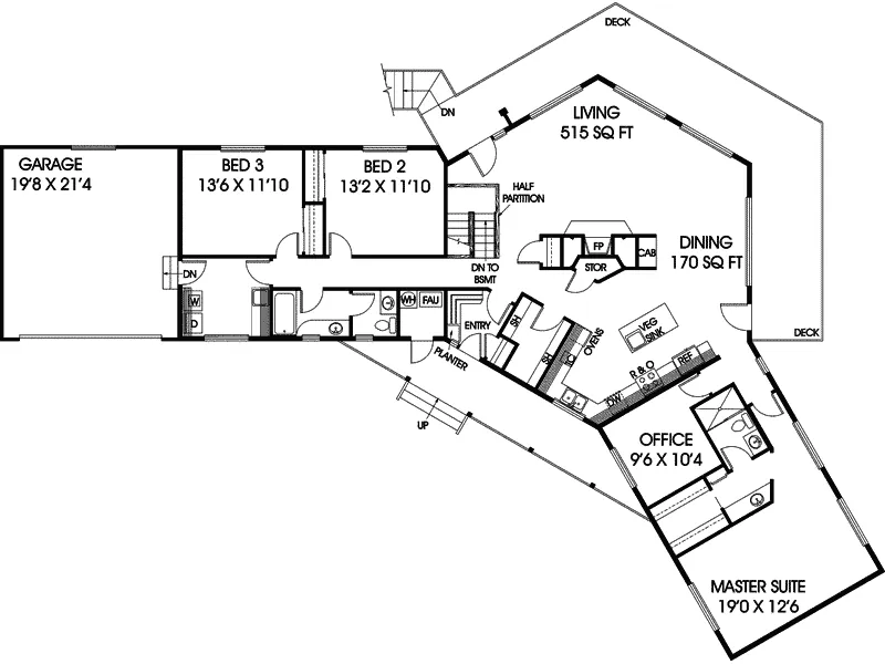 Ranch House Plan First Floor - Wilmer Ranch Home 085D-0182 - Shop House Plans and More