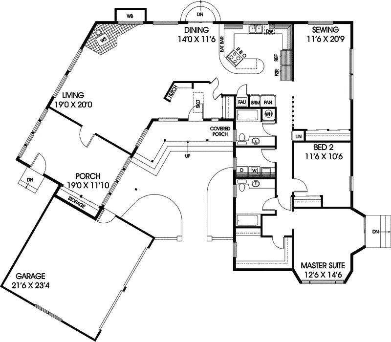 Modern House Plan First Floor - Bouquet Country Ranch Home 085D-0199 - Search House Plans and More