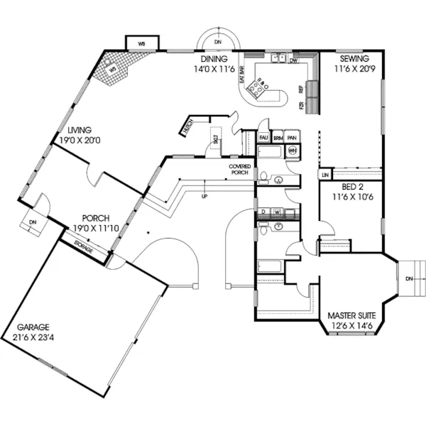 Modern House Plan First Floor - Bouquet Country Ranch Home 085D-0199 - Search House Plans and More