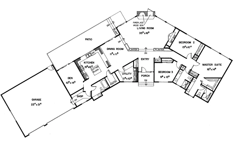 Traditional House Plan First Floor - Clydebank Ranch Home 085D-0203 - Search House Plans and More