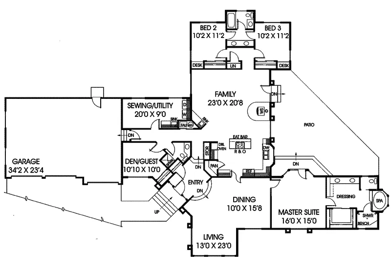 Traditional House Plan First Floor - Roland Run Ranch Home 085D-0208 - Shop House Plans and More