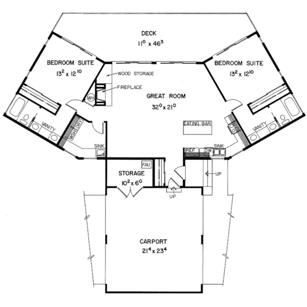 Contemporary House Plan First Floor - Beaver Meadow Ranch Home 085D-0211 - Search House Plans and More