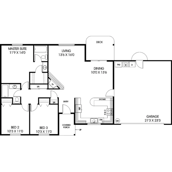 Ranch House Plan First Floor - Minnette Ranch Home 085D-0225 - Shop House Plans and More