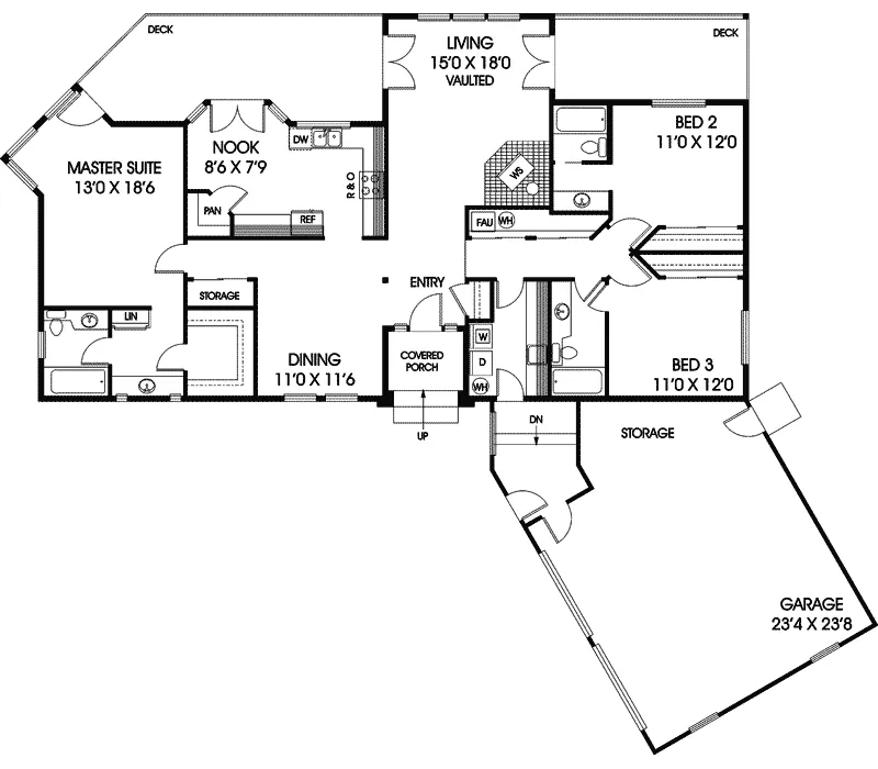 Contemporary House Plan First Floor - Medora Ranch Home 085D-0233 - Shop House Plans and More