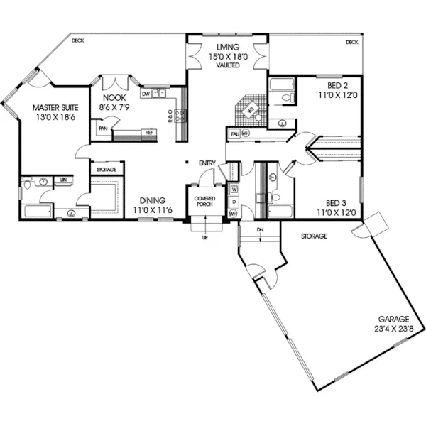 Contemporary House Plan First Floor - Medora Ranch Home 085D-0233 - Shop House Plans and More