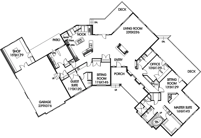 Craftsman House Plan First Floor - Ortrand Ranch Home 085D-0237 - Shop House Plans and More