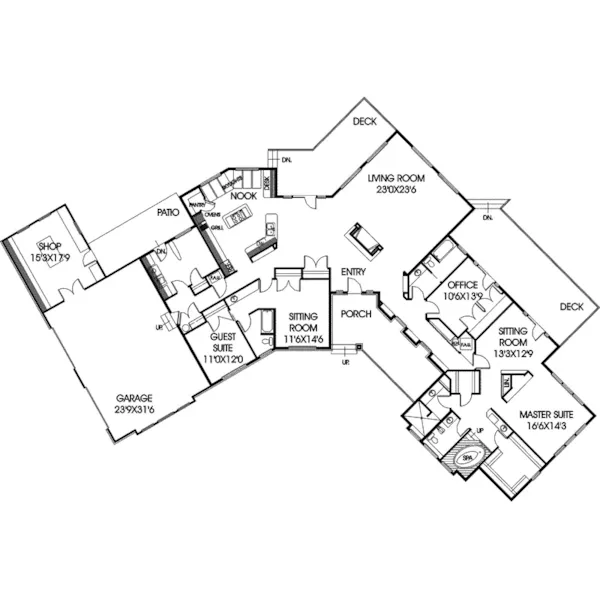 Traditional House Plan First Floor - Ortrand Ranch Home 085D-0237 - Shop House Plans and More