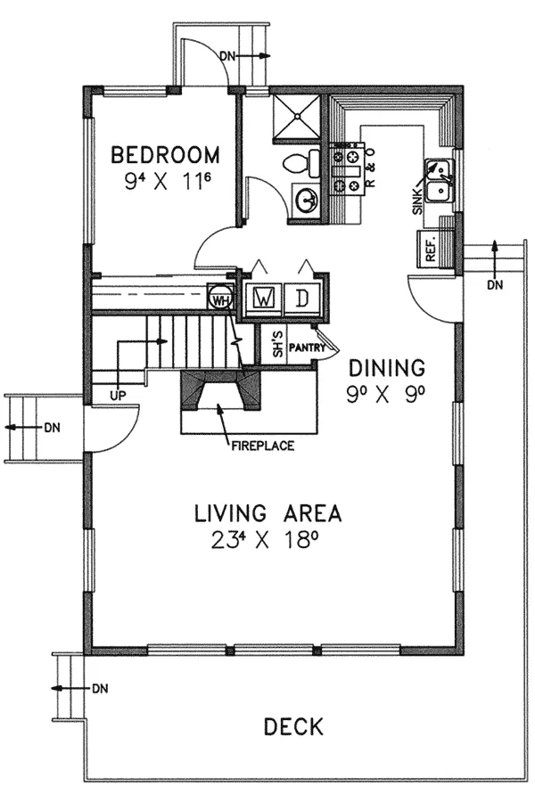 Cabin & Cottage House Plan First Floor - Ganaway Creek A-Frame Home 085D-0246 - Search House Plans and More