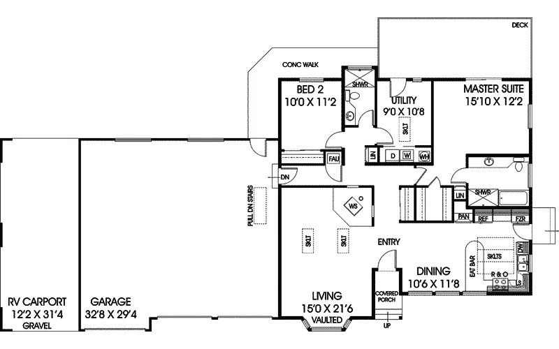 Country House Plan First Floor - Excelsior Spring Ranch Home 085D-0248 - Search House Plans and More