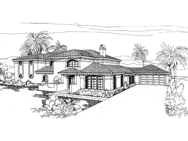 Southwestern House Plan Front of Home - Columbia Cove Mediterranean Home 085D-0254 - Search House Plans and More
