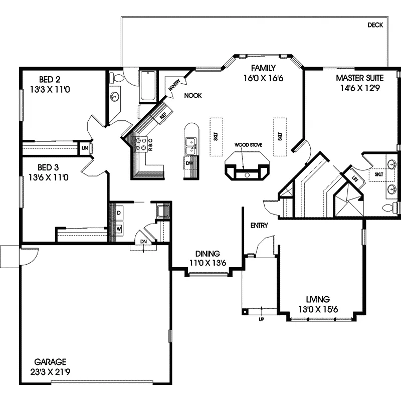 Traditional House Plan First Floor - Billingville Ranch Home 085D-0258 - Search House Plans and More
