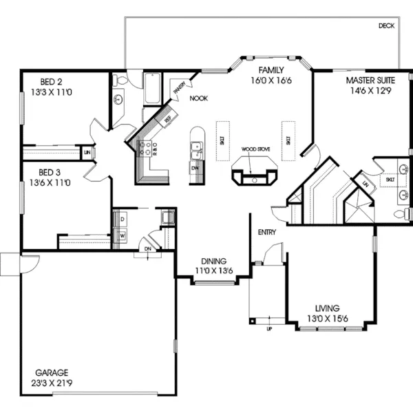 Contemporary House Plan First Floor - Billingville Ranch Home 085D-0258 - Search House Plans and More