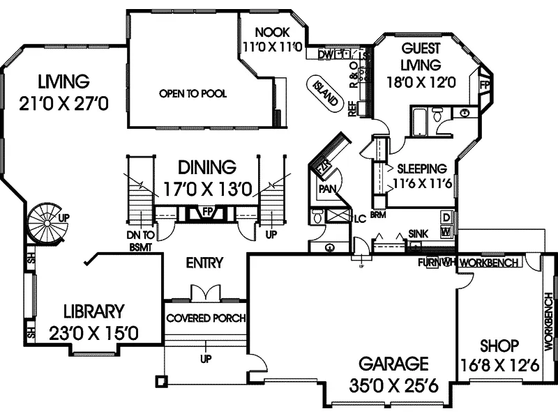 European House Plan First Floor - Clear Creek Luxury European Home 085D-0259 - Search House Plans and More
