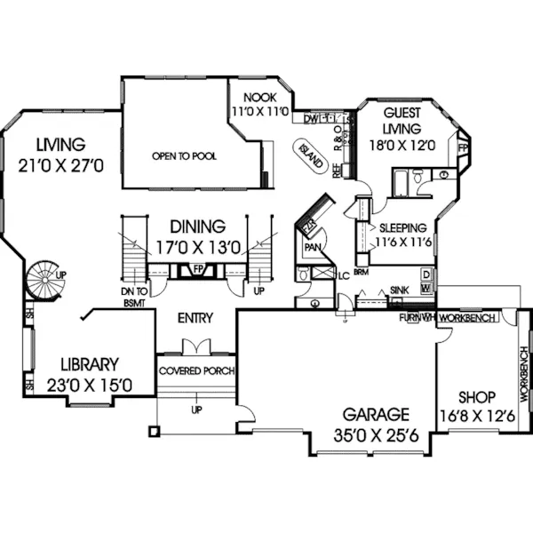 Contemporary House Plan First Floor - Clear Creek Luxury European Home 085D-0259 - Search House Plans and More