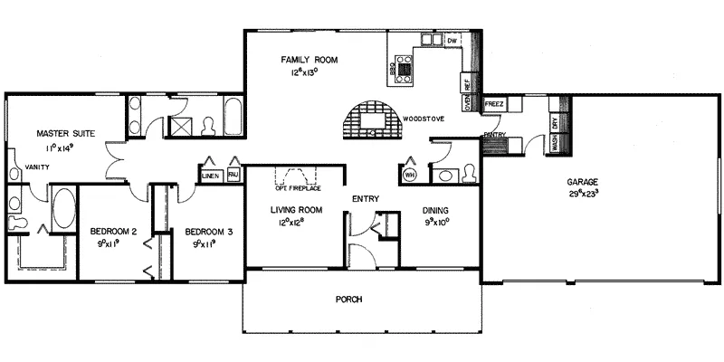 Ranch House Plan First Floor - Country Bluff Country Ranch Home 085D-0265 - Search House Plans and More