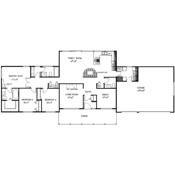 Contemporary House Plan First Floor - Country Bluff Country Ranch Home 085D-0265 - Search House Plans and More