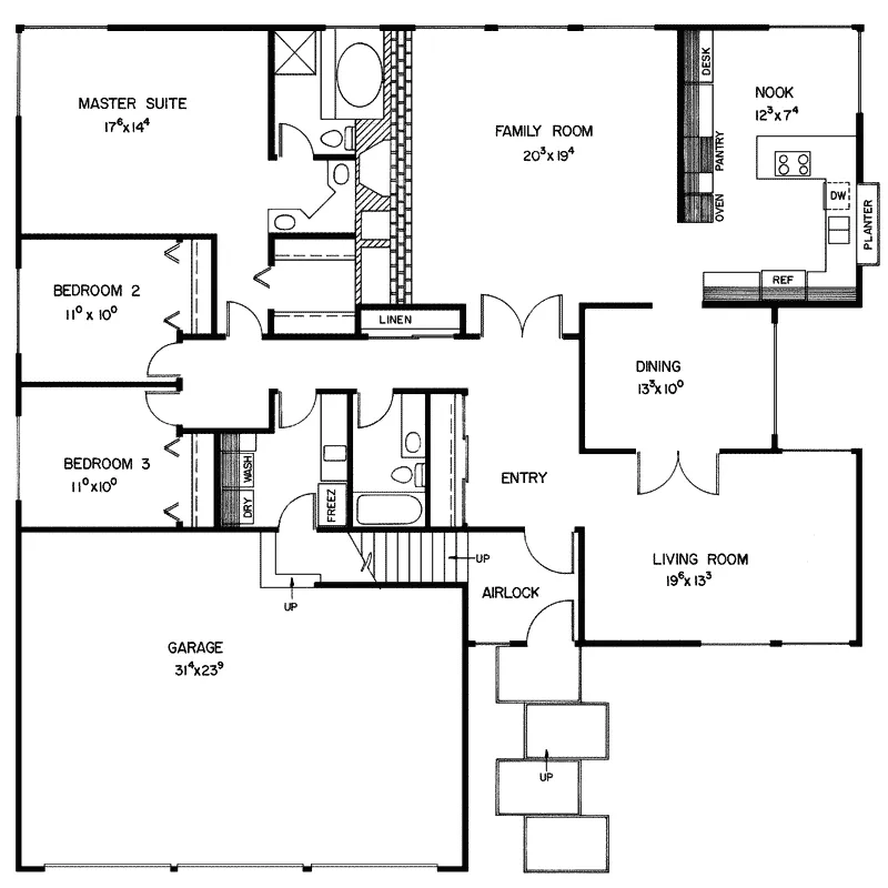 Traditional House Plan First Floor - Doolittle Hill Contemporary Home 085D-0268 - Search House Plans and More