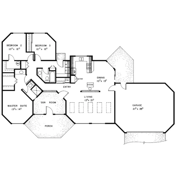 Ranch House Plan First Floor - Coachley Rustic Home 085D-0282 - Search House Plans and More