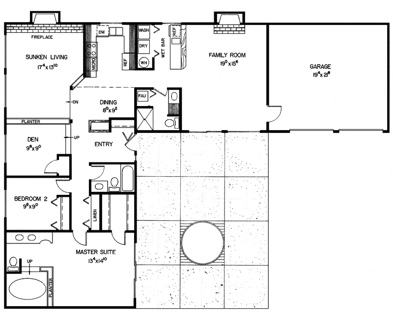Ranch House Plan First Floor - Elderwood Modern Rustic Home 085D-0283 - Search House Plans and More
