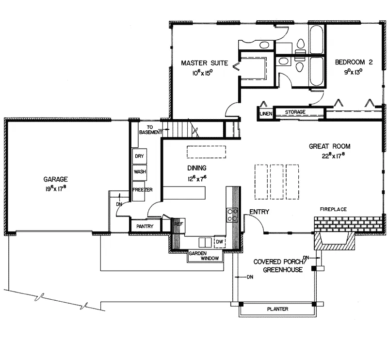 Contemporary House Plan First Floor - Canfield Ridge Ranch Home 085D-0285 - Search House Plans and More