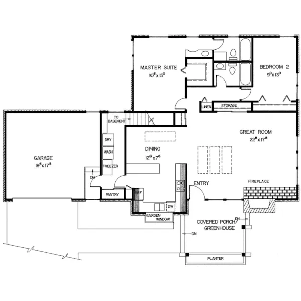 Southwestern House Plan First Floor - Canfield Ridge Ranch Home 085D-0285 - Search House Plans and More