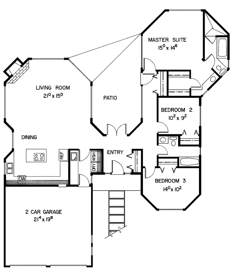 Contemporary House Plan First Floor - Bigelow Ranch Home 085D-0296 - Search House Plans and More