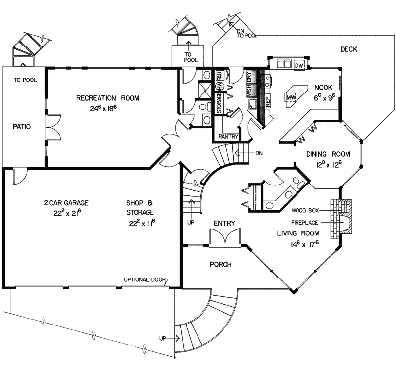 Contemporary House Plan First Floor - Cathcart Hollow Rustic Home 085D-0297 - Search House Plans and More
