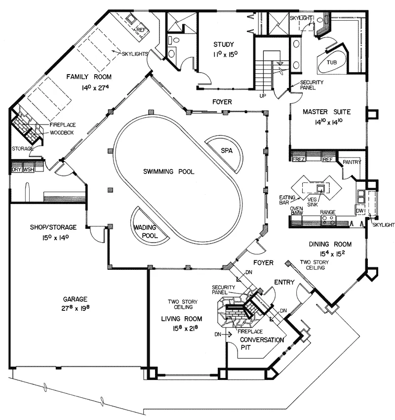 Mediterranean House Plan First Floor - Chouteau Creek Luxury Home 085D-0309 - Search House Plans and More