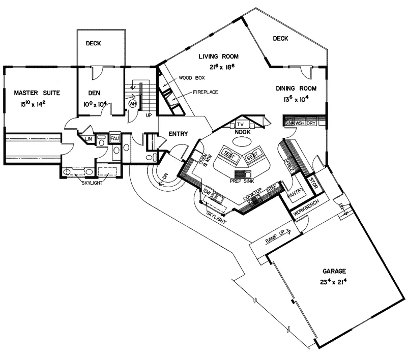 Contemporary House Plan First Floor - Ridge Trail Rustic Home 085D-0333 - Shop House Plans and More