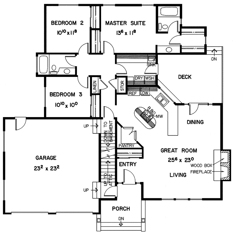 Contemporary House Plan First Floor - Rabbit Run Rustic Ranch Home 085D-0334 - Shop House Plans and More