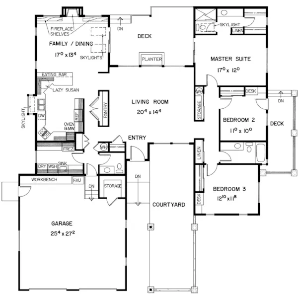 Ranch House Plan First Floor - Melvyn Rustic Ranch Home 085D-0343 - Shop House Plans and More