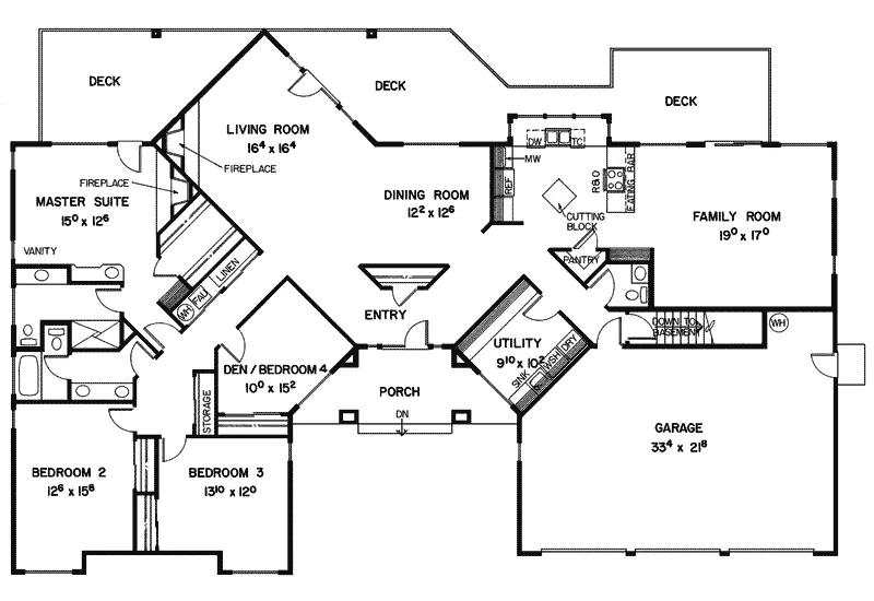 Contemporary House Plan First Floor - Tilden Contemporary Ranch Home 085D-0350 - Shop House Plans and More