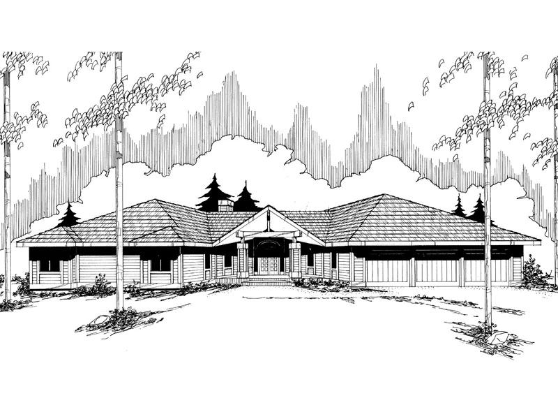 Contemporary House Plan Front of Home - Tilden Contemporary Ranch Home 085D-0350 - Shop House Plans and More