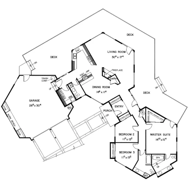 Contemporary House Plan First Floor - Kenmarre Ranch Home 085D-0361 - Search House Plans and More