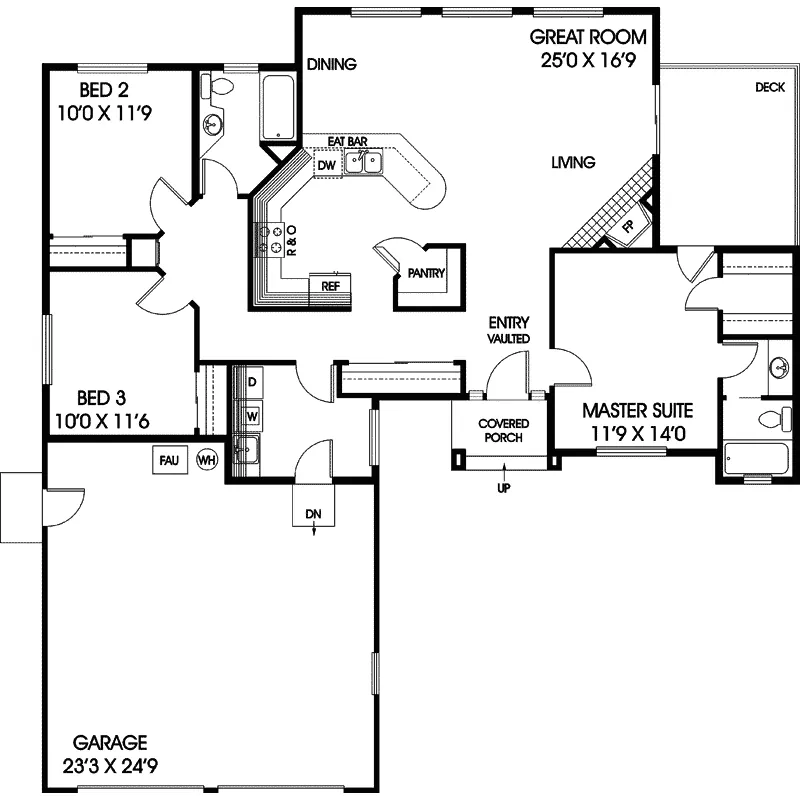 Ranch House Plan First Floor - Timberpoint Contemporary Home 085D-0381 - Shop House Plans and More
