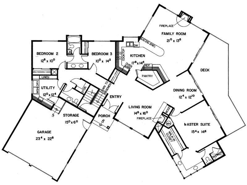 Ranch House Plan First Floor - Buckhannon Contemporary Home 085D-0382 - Search House Plans and More