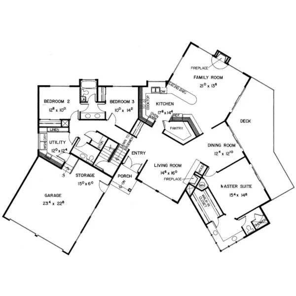 Ranch House Plan First Floor - Buckhannon Contemporary Home 085D-0382 - Search House Plans and More